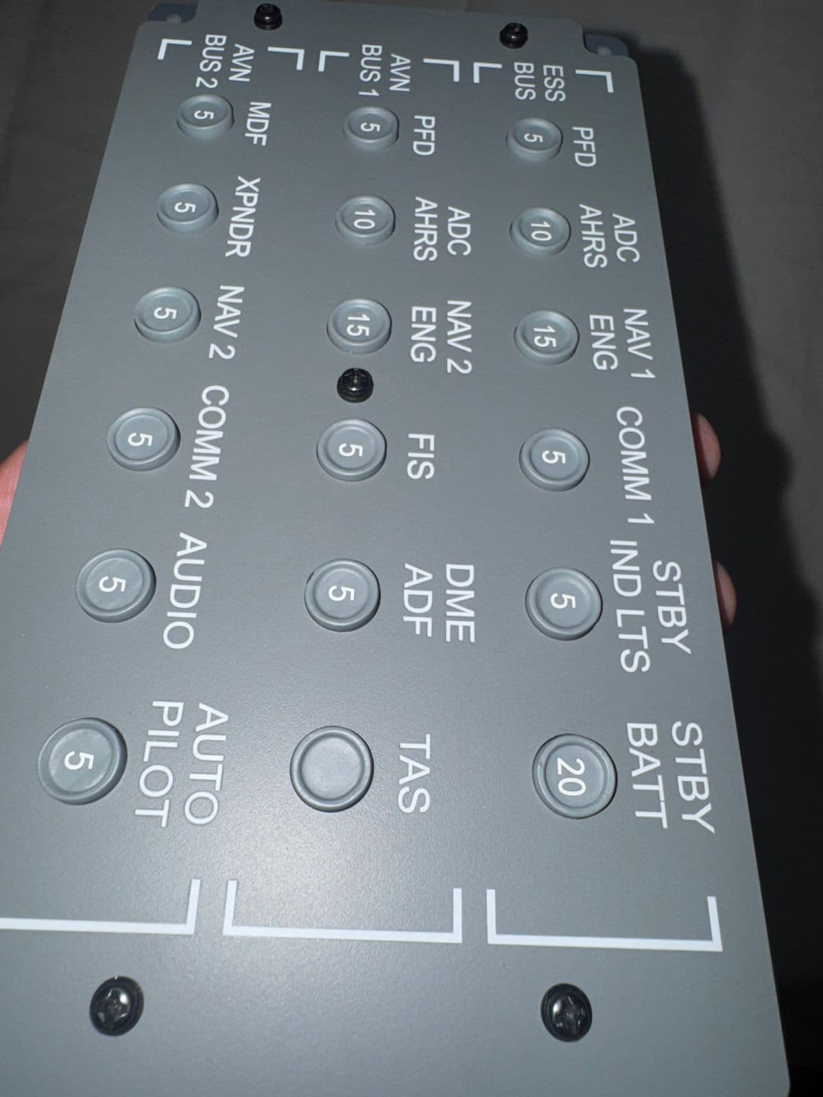 Aviation simulator control panel hardware